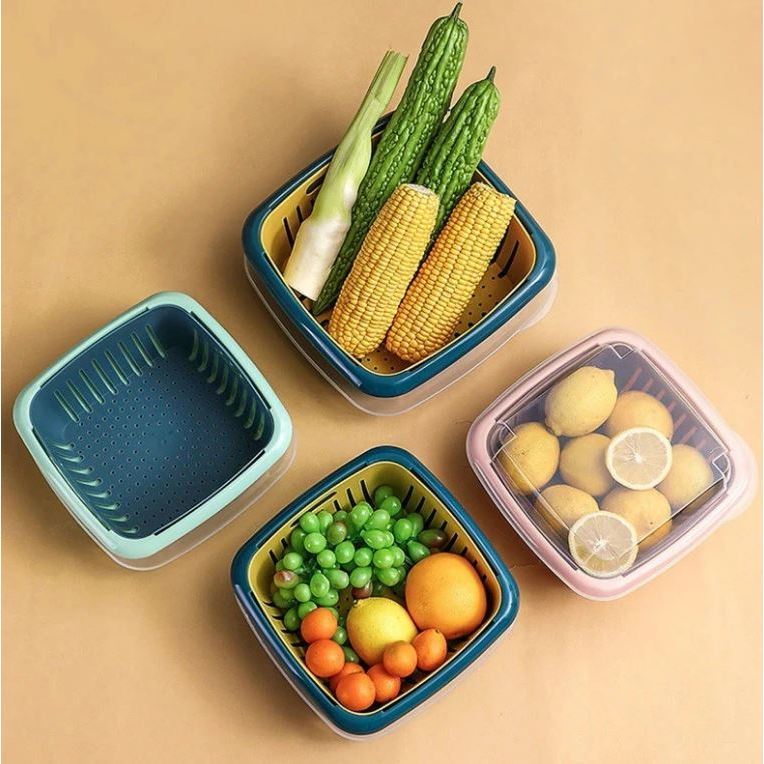 2in1 Kitchen Storage Wash Basket Set Double Layer Tupperware Drainage ...