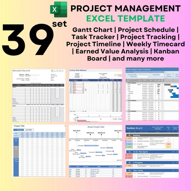 ⚡️INSTANT⚡️39 Set Excel Template for Project Management : Gantt Chart ...