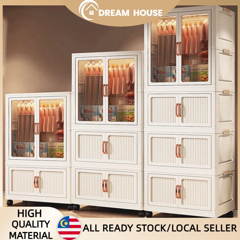 Double Open Door Adult/Children Wardrobe Moveable Folding Stackable ...