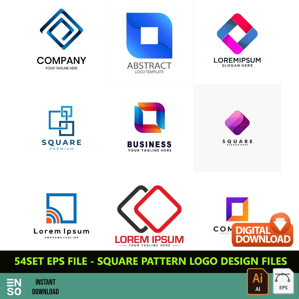 54-Set AI/EPS File Square Pattern Logo Design Template | Editable Adobe ...