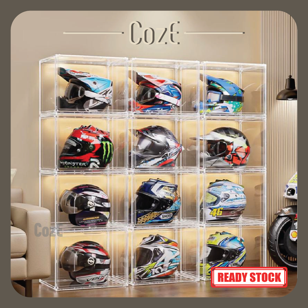 CozE Acrylic Helmet Display Box Transparent Box Helmet Stackable With ...