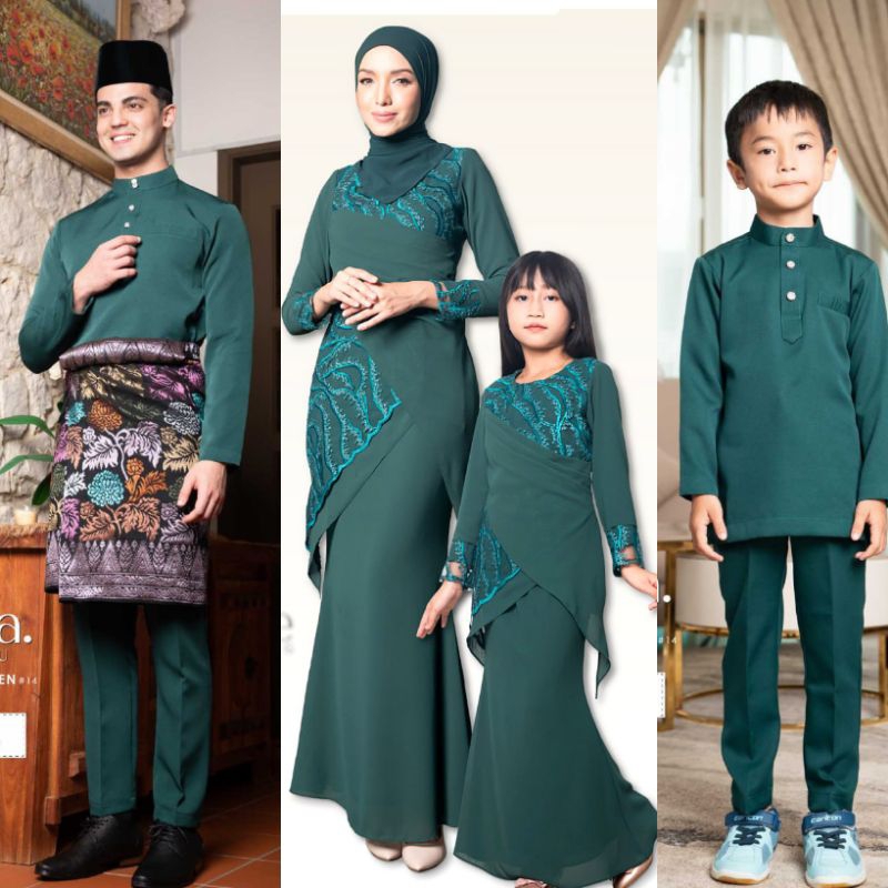 Baju kurung Vernice Emerald Green Color Sedondon Ibu Ayah Anak. Family ...