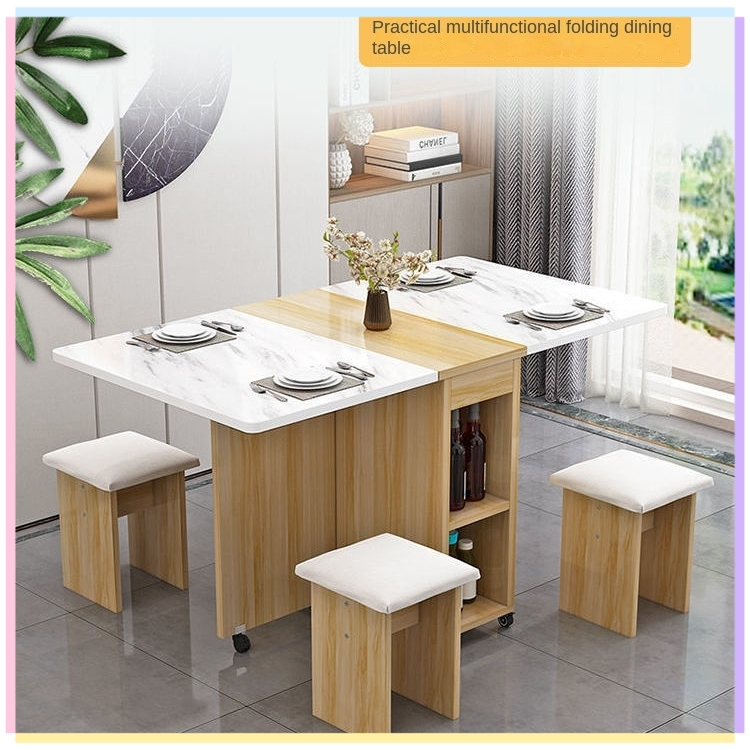 Folding dining table multifunctional household small apartment movable ...
