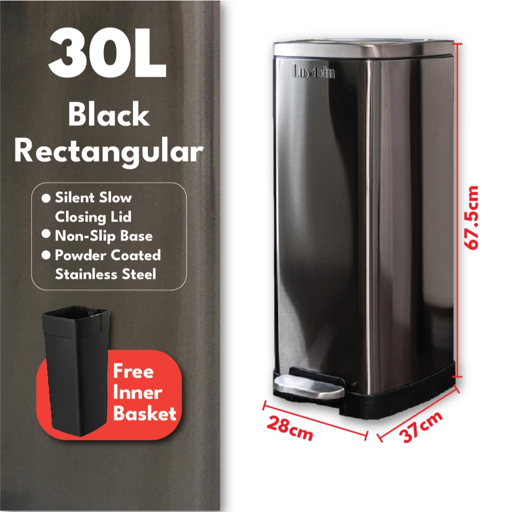 Luxbin™ Tong Sampah Dapur Besar Dustbin Kitchen Stainless Steel 20L 30L ...