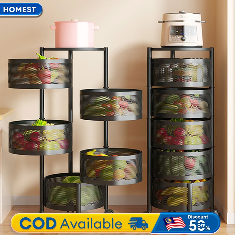 Kitchen Rotating Trolley Rack Rak Dapur Bathroom Rack Kitchen Spice ...