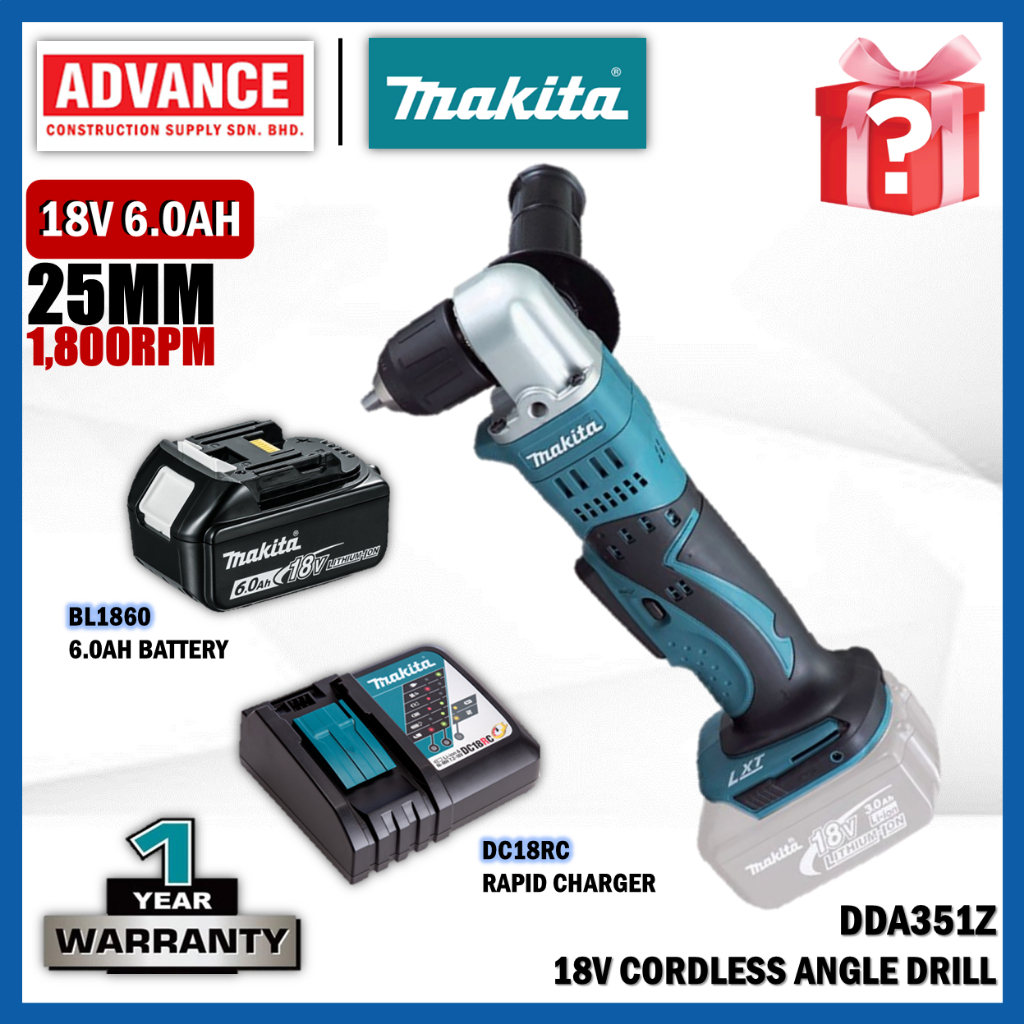 Makita Atornillador Makita DDA351Z - Herramienta Profesional Compacta, Carcasa De Metal Taladro Angular