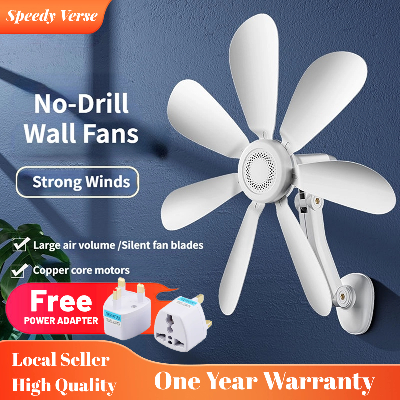 Ready🔥No-Drill Wall Fan Mini Silent Wall Mounted Bed Electric Fan 5 ...