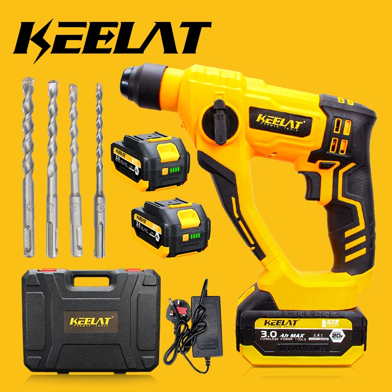 KEELAT 20V Cordless Rotary Hammer Drill Electric Impact Drill Batteri ...