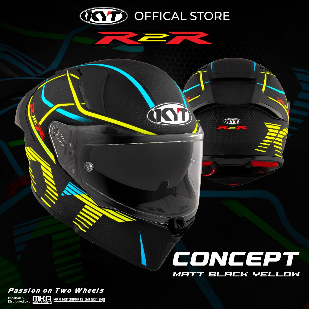 KYT HELMET R2R PRO CONCEPT MATT BLACK YELLOW | Shopee Malaysia