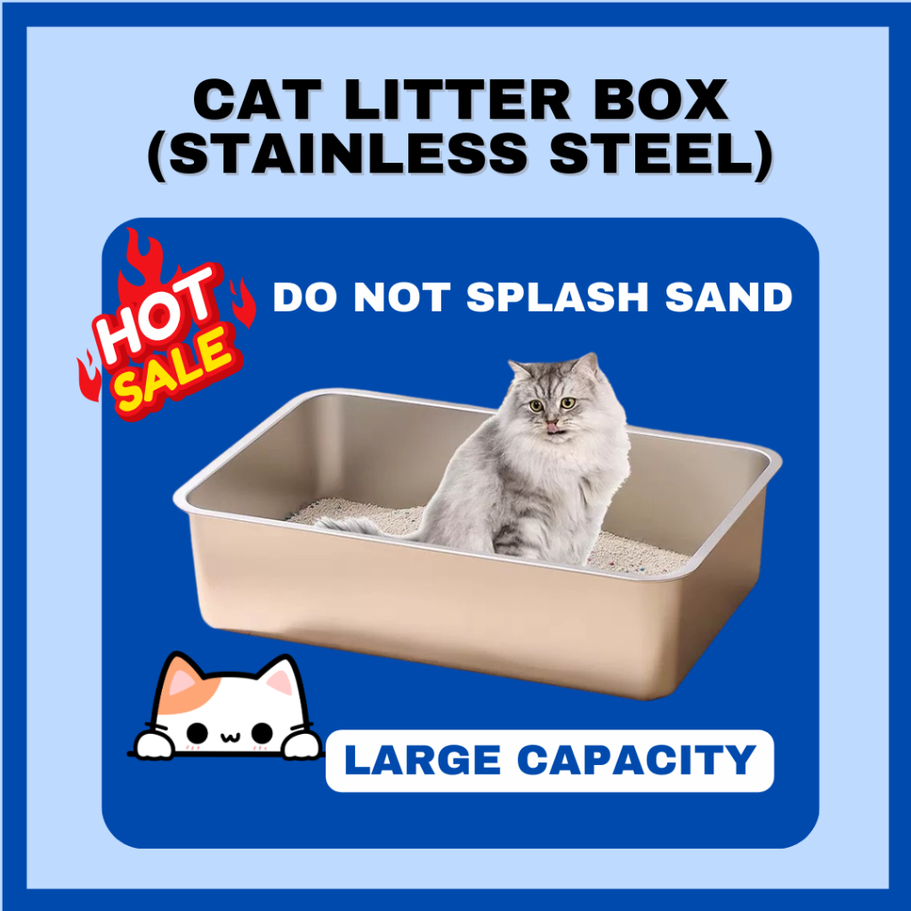 Cat Litter Box Stainless Steel Tandas Kucing Bear Anti Rust Kucing ...