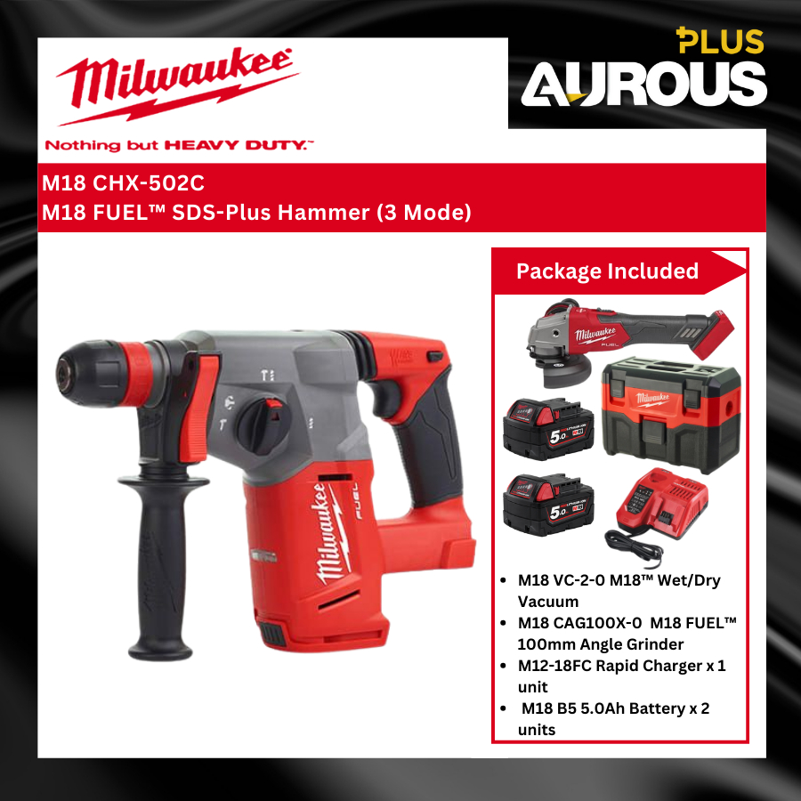 MILWAUKEE 3-MODE ROTARY HAMMER WITH DRILL HACK GRINDER VACUUM COMBO ...