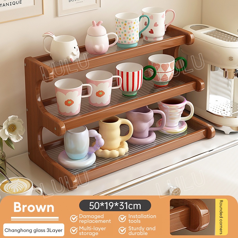 LULU Rak Dapur Kayu Table Storage Rack 2/3 LayersRak buku Almari Table ...