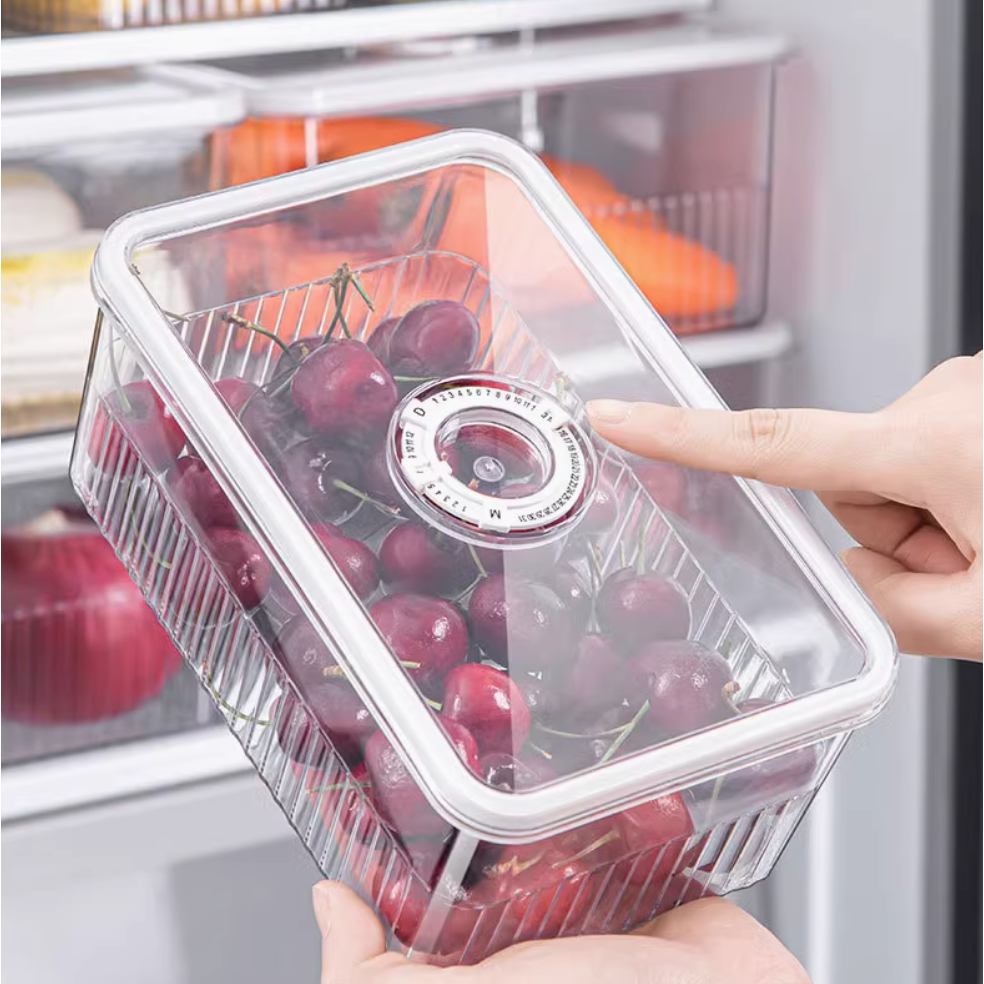 Fridge Organizers Date Record Timer Box- Set of 3 Stackable Fresh Food ...