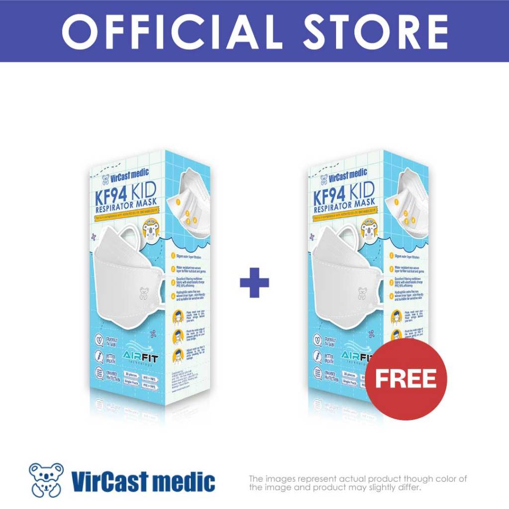 Buy 1 Free 1 : Vircast Medic Protective 4 Ply KF94 Kids White Colour ...