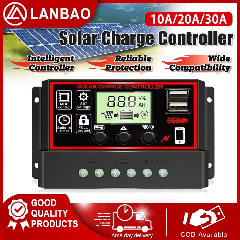 Solar Charge Controller 30A PWM Battery Regulator 12V/24V Solar Panel ...