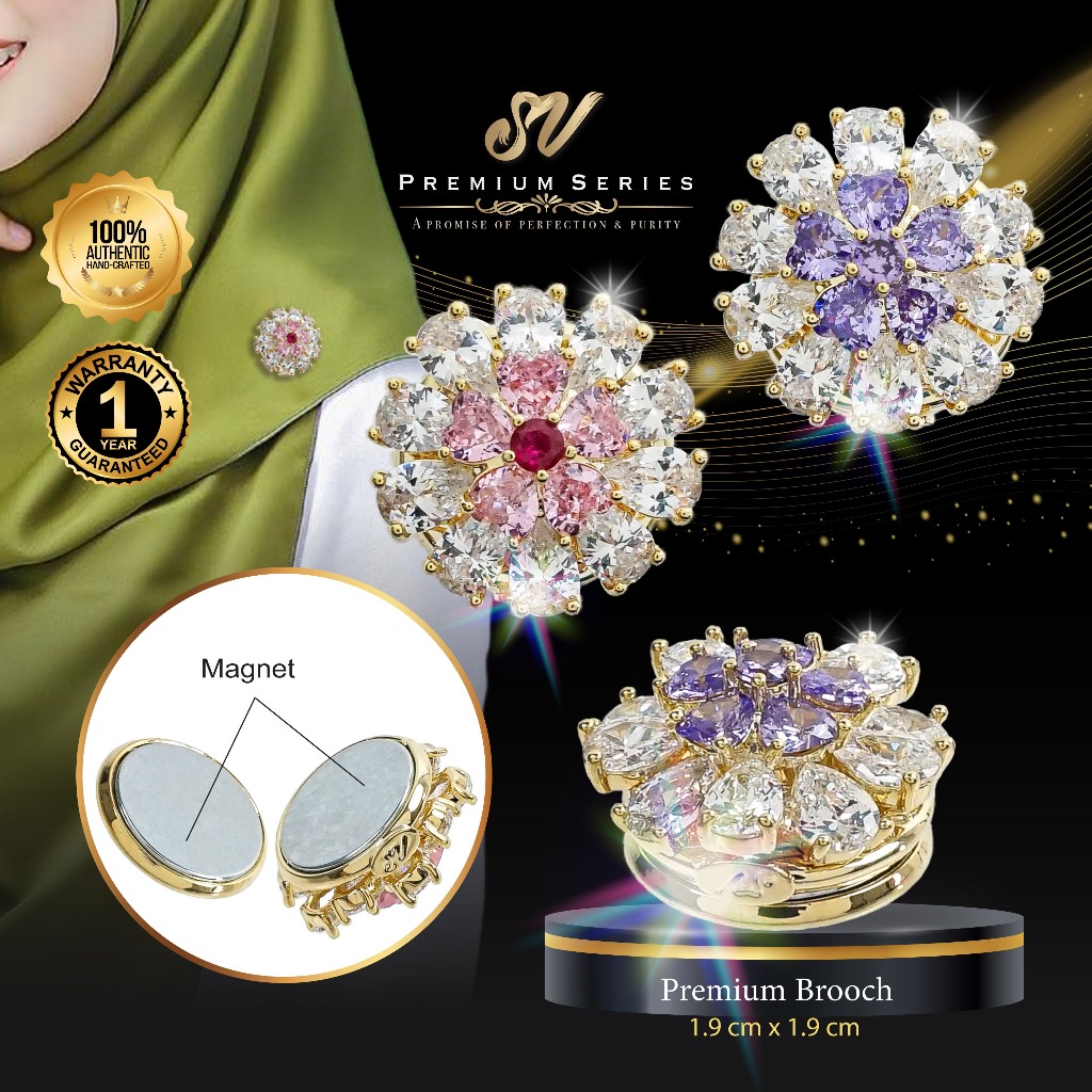 Sv Premium Kerongsang Tudung Magnet Flower Shoulder Brooch Magnetic Pin ...