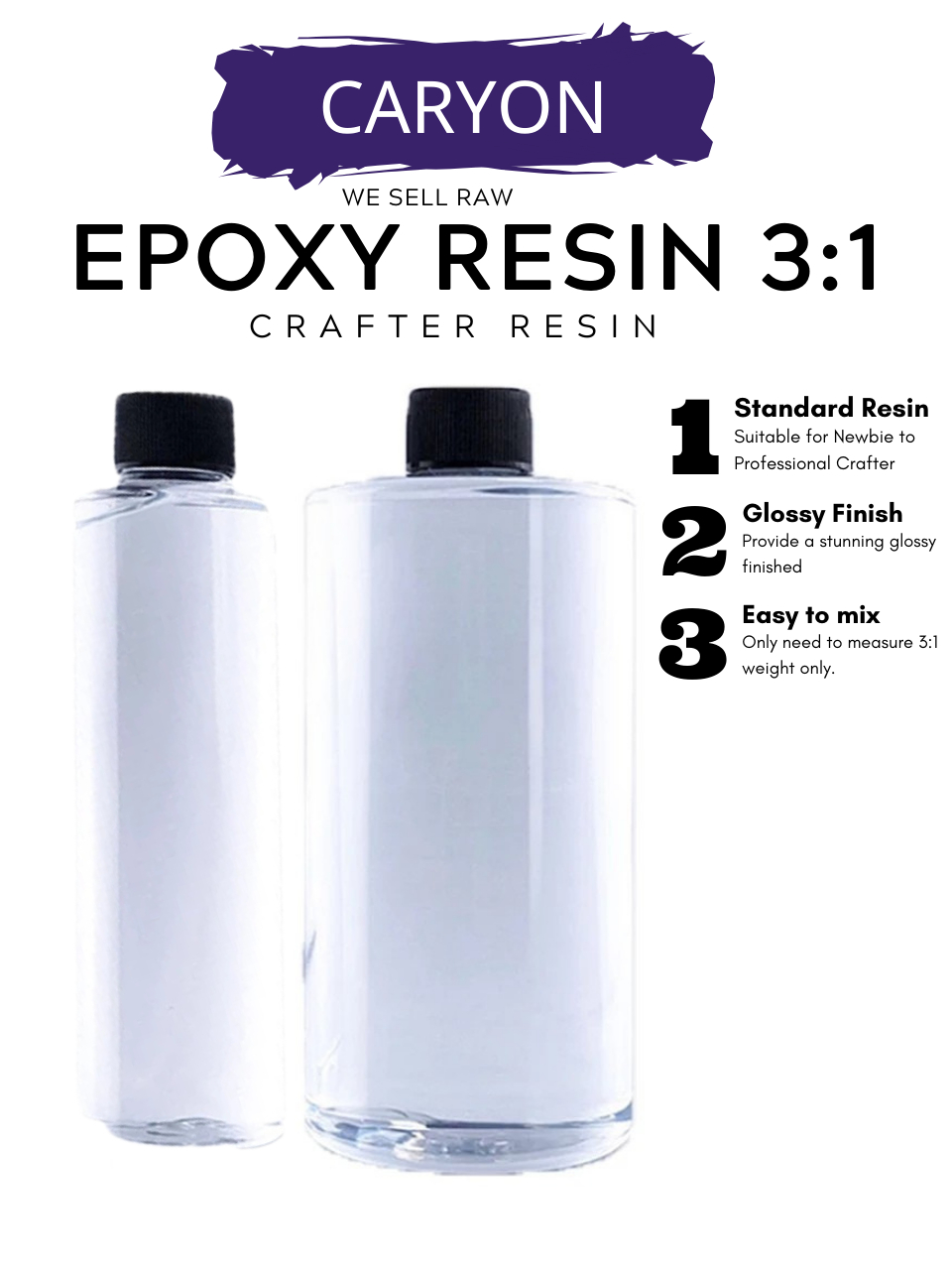 CaryOn 1KG Epoxy Resin 3:1 AB Glue Crystal Clear Hard PVC DIY Molds ...