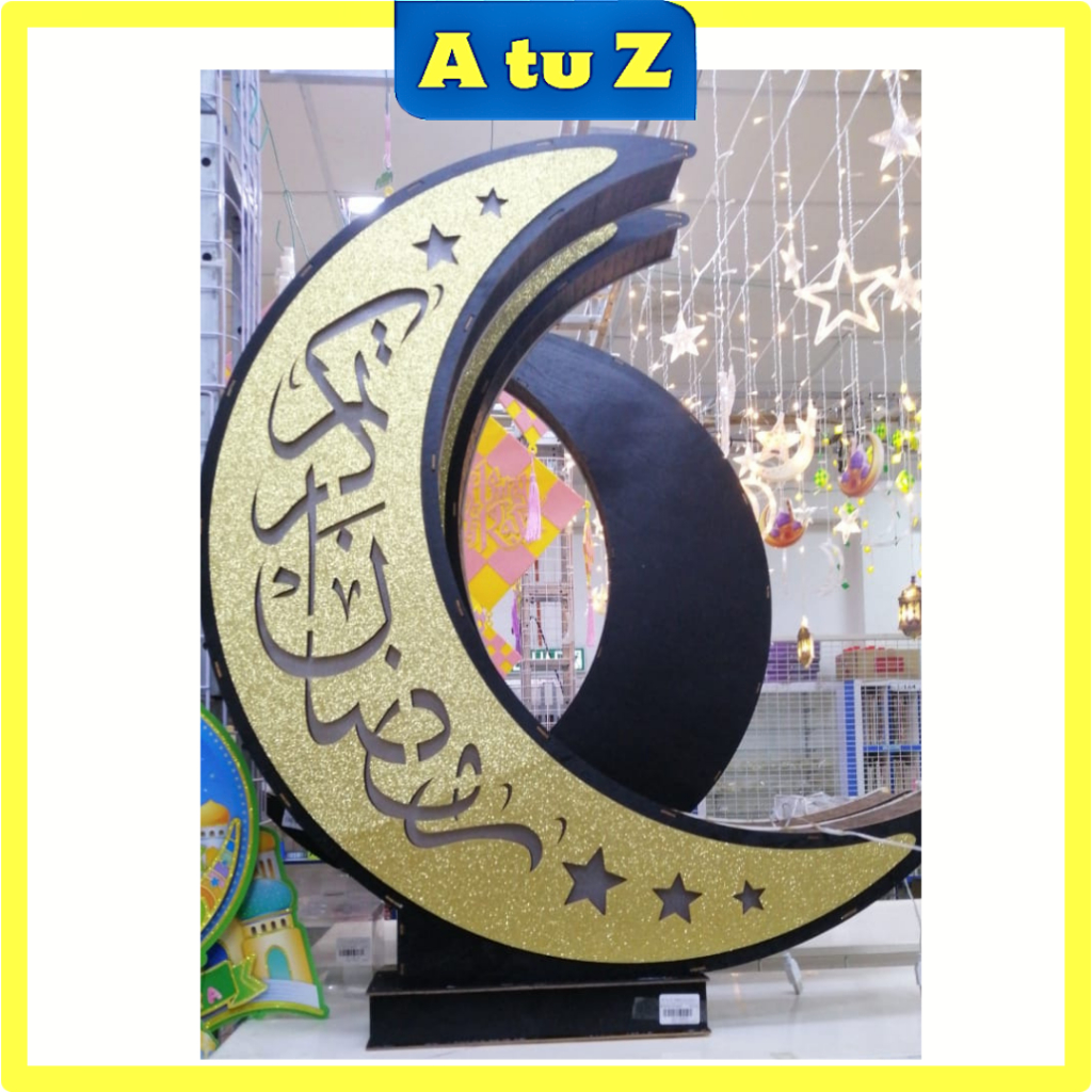 AtuZ Raya Eid Mubarak Ramadan Moon Light Decoration Eid Wooden Stand ...