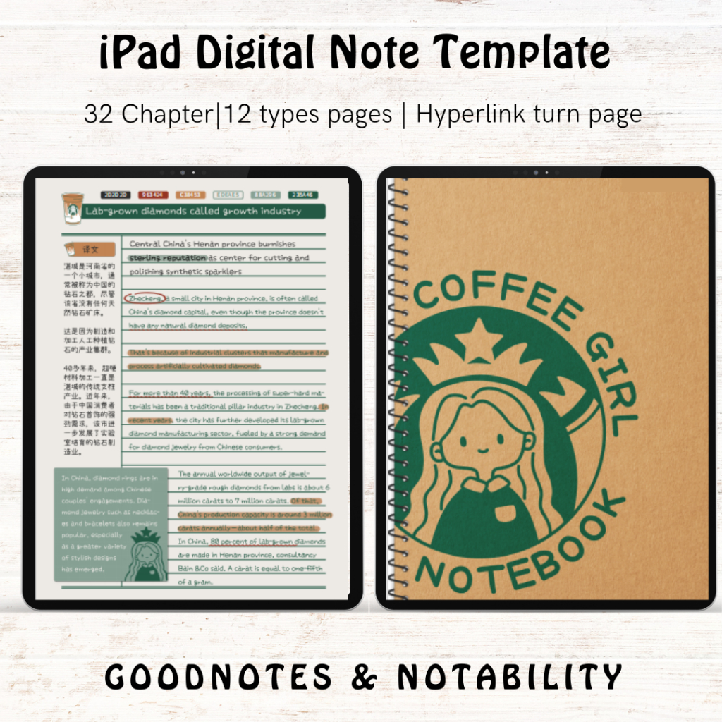 Coffee Girl Digital Notebook Notability/ GoodNotes Hyperlinked Notebook ...