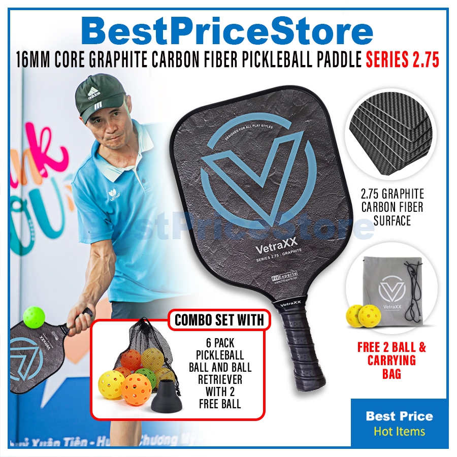BPS VetraXX 16MM Series 2.75 Graphite Carbon Fiber Surface Pickleball ...