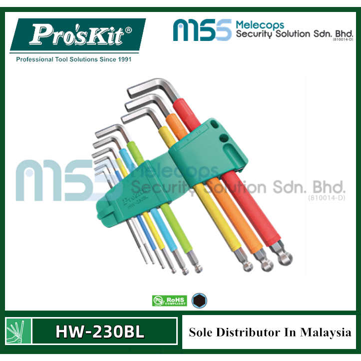Pro'skit HW-230BL 9Pcs Extra Long Arm Ball Point Hex Key Set | Shopee ...