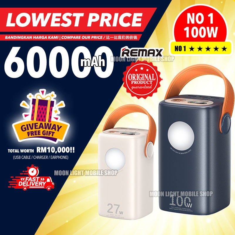 60000mAh 60k Remax Power Bank Original RPP123 RPP100 100watt 20w ...