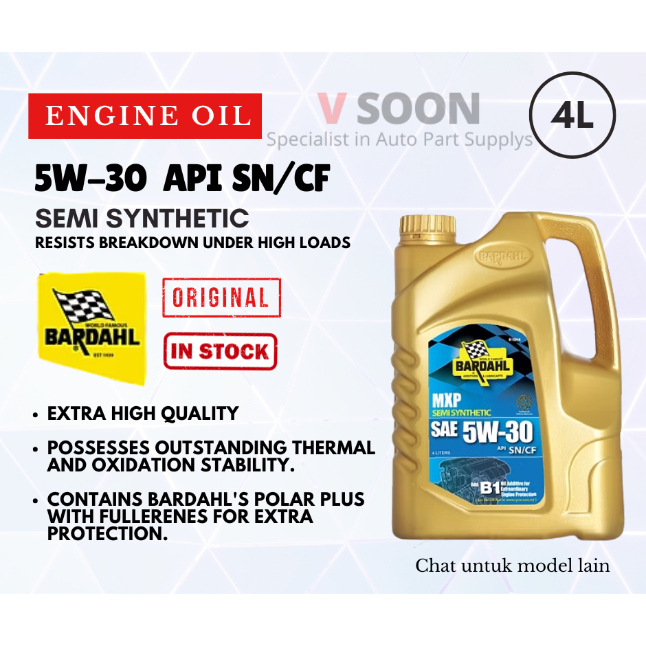 Bardahl MXP Semi Synthetic Engine Oil SAE 5W30 (4L) | Shopee Malaysia
