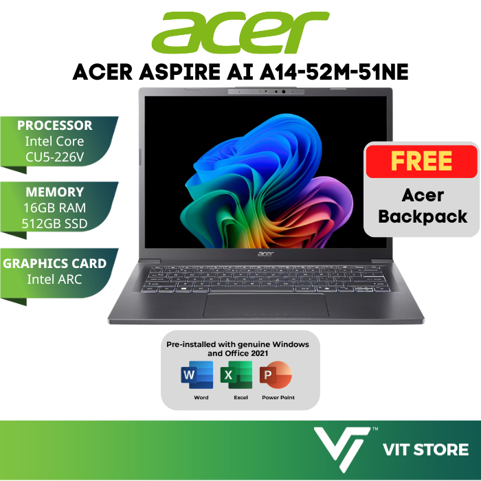 ACER ASPIRE AI A14-52M-51NE GREY CU5-226V Intel ARC Graphics 16GB DDR5 ...