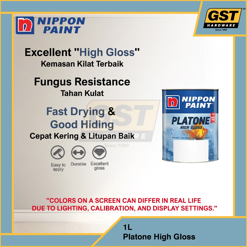 1L Nippon Paint Platone High Gloss Wood & Metal Paint Cat Kayu Cat Besi ...