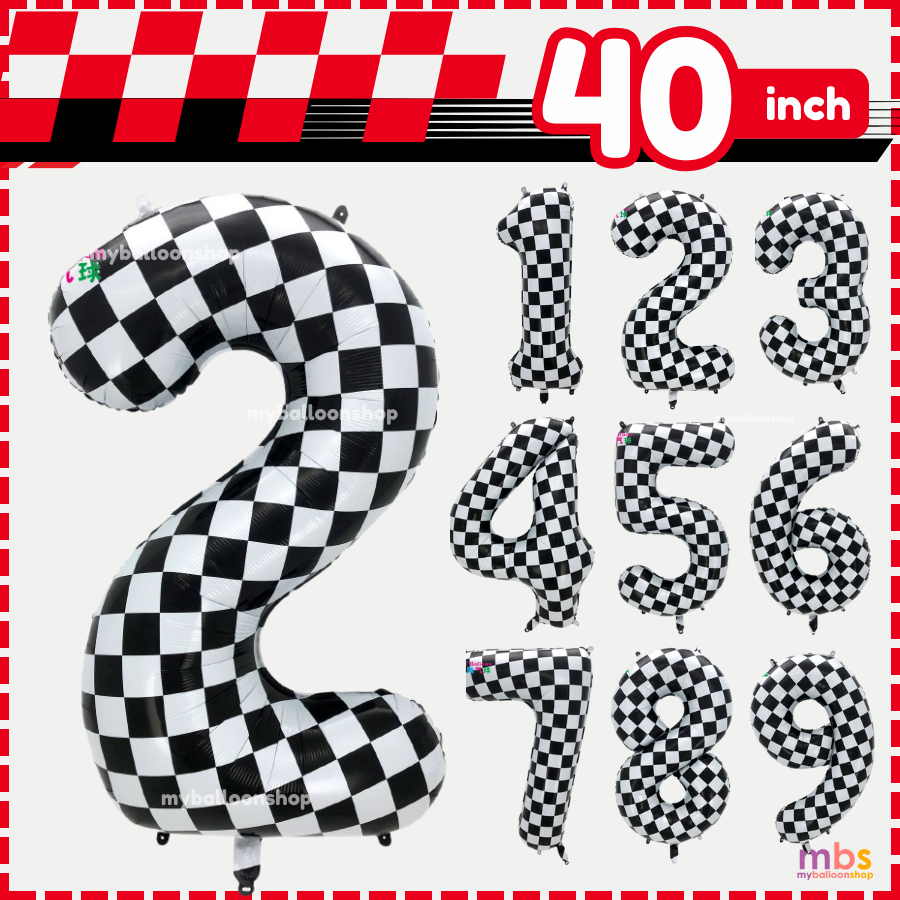 40 inch Number Race Checkered Foil Balloons Big Size Helium (40NO ...