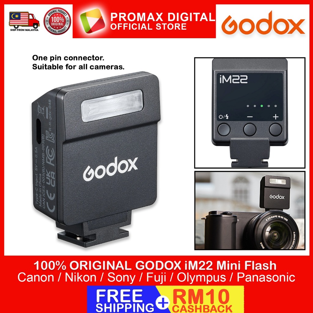 GODOX IM20 Flash Appareil Photo Mini - 5 Niveaux USB-C Compatible Canon Sony Nikon