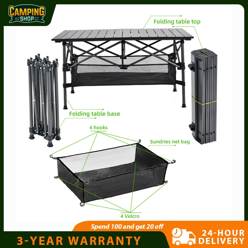 Meja foldable camping rack storage folding table storage net bag ...
