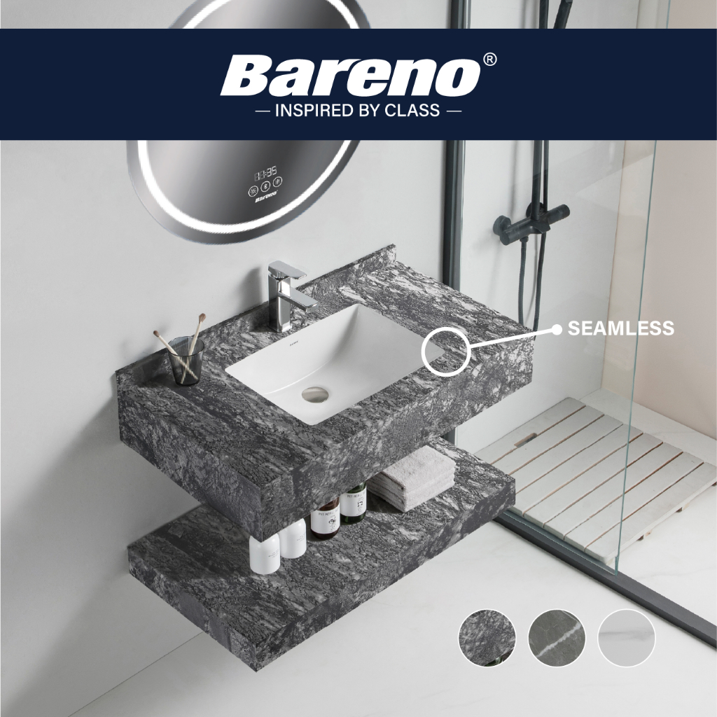 Bareno Sintered Stone Top with Undermount Basin & Open Storage Shelf ...
