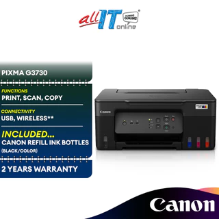 Canon Pixma G3730 All-in-One Wireless Inkjet Printer with Low-cost Ink Bottles Print Scan Copy Borderless Printing