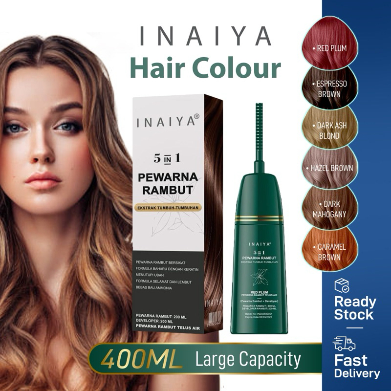 400ml LARGE CAPACITY INAIYA PEWARNA RAMBUT INAIYA HAIR COLOUR 5 IN 1 (6 ...