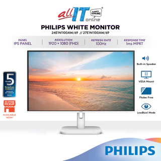 Philips 24" 24E1N1100AW / 27" 27E1N1100AW FHD White Monitor | IPS 100Hz | 1ms with Build-In Speaker