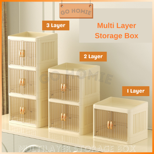Multi Layer Storage Box Desk Drawer Organizer with Door Cosmetic ...