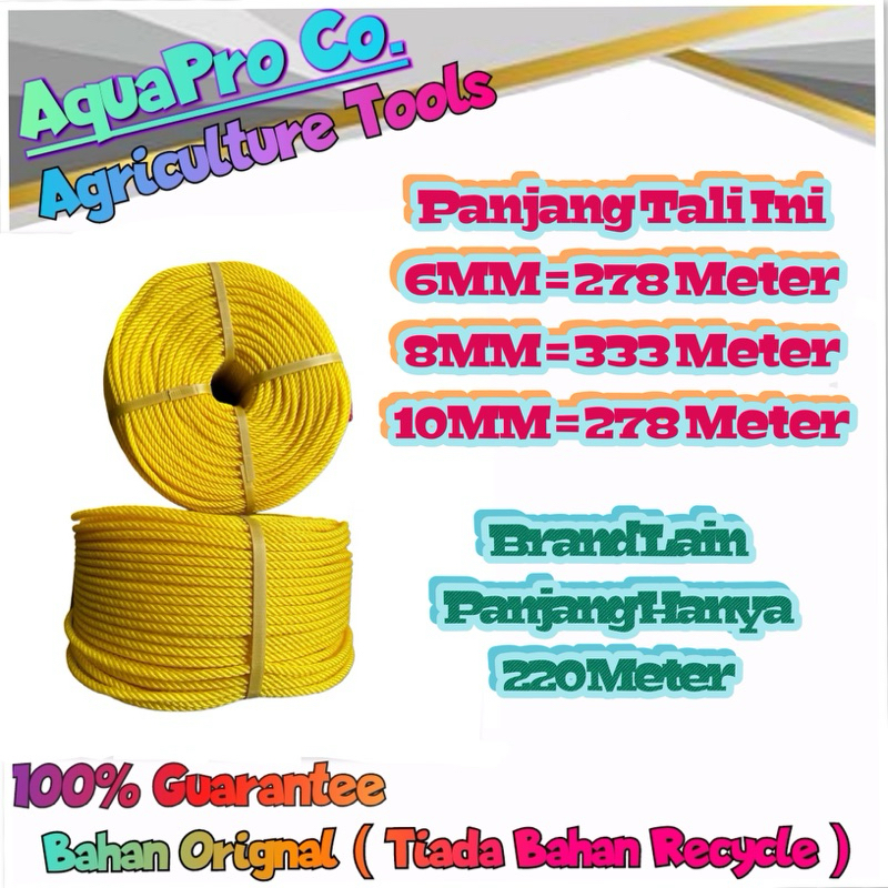 AquaPro 100% Guarantee Tahan 2 Tahun Virgin Material PE Rope / Tali ...