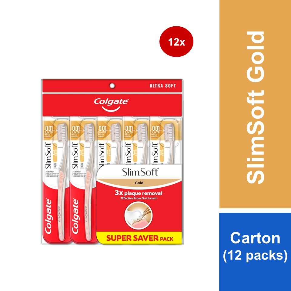 [Carton of 12] Colgate SlimSoft Charcoal Gold Toothbrush Valuepack 5s ...