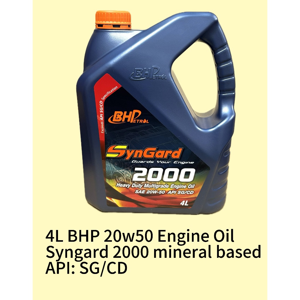 4L BHP 20W50 ENGINE OIL SYNGARD 2000. 4 LITER 20W-50 API: SG/CD ...
