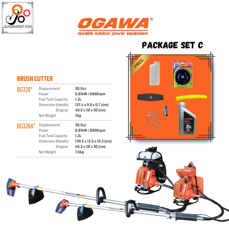 OGAWA BG328/BG328A 2-Stroke 30.5cc Backpack Grass Brush Cutter Trimmer ...