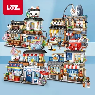 LOZ IDEAS Mini Block Street Series Takoyaki Ice Shop Octopus Shark Cat Building Brick Toy Mainan