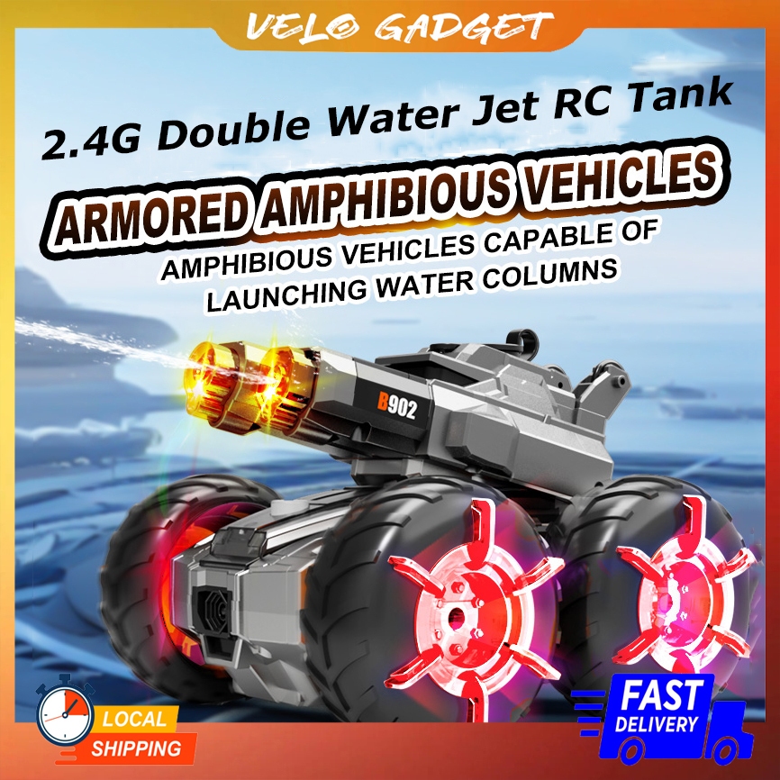 [Malaysia Stock] 2.4G Double Water Jet Amphibious RC Tank Dual Control ...