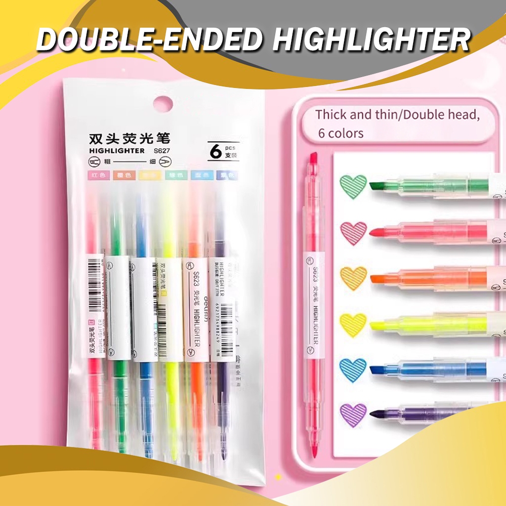 Twin Head Highlighter Set of 6 with Square Head & Chisel Capsule ...