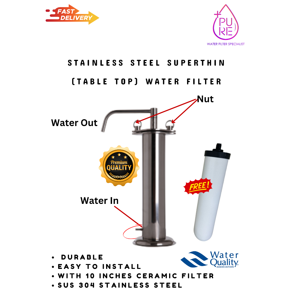 Indoor Filter 10” SUS304 Stainless Steel Countertop Nut Ceramic Water ...