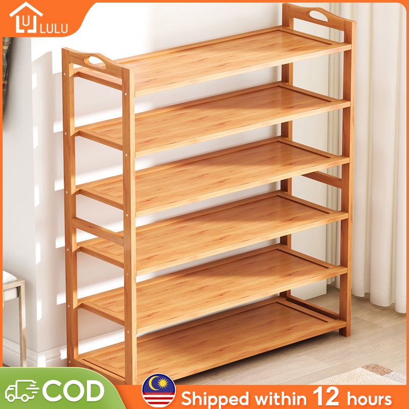 LULU Rak Kasut Shoe Rack 5/6/7Layers Rak Kasut Bertutup Wooden Shoe ...