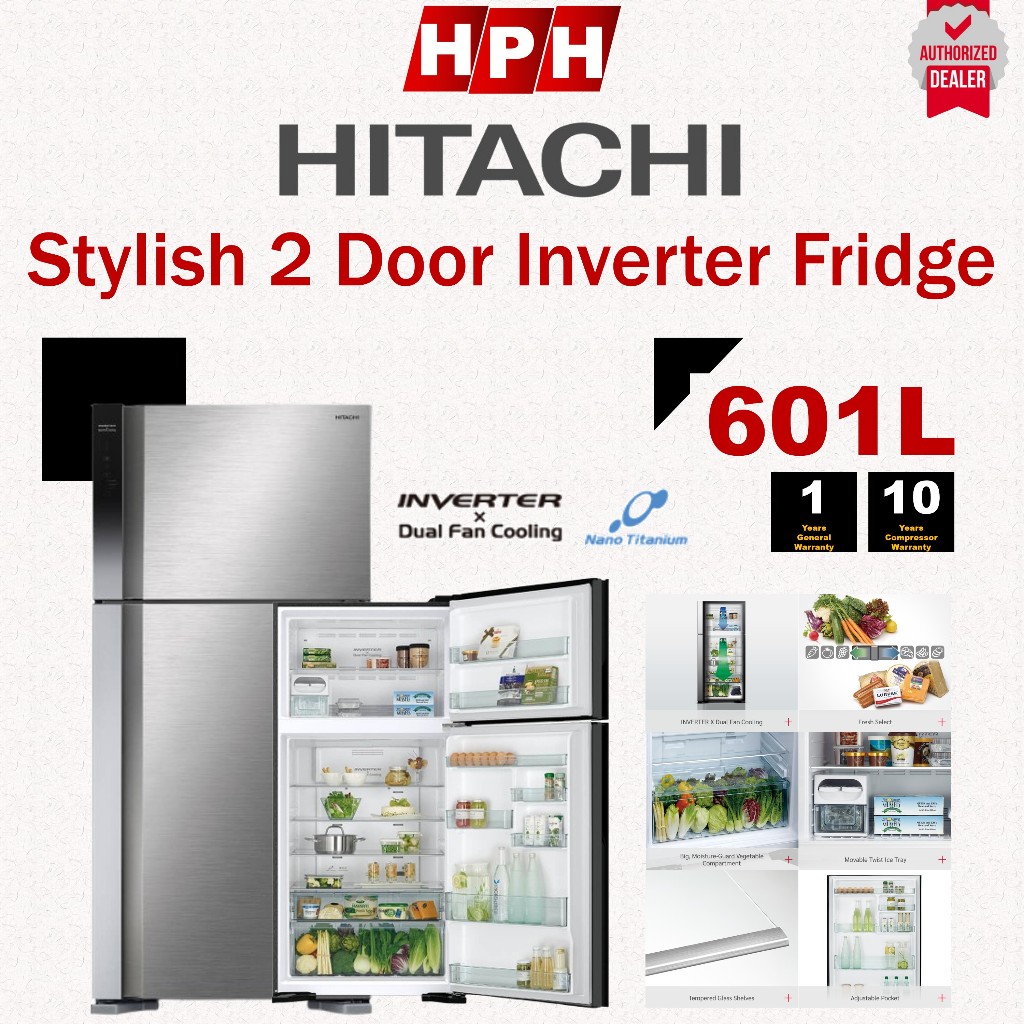 Hitachi Inverter 2 Door Fridge Refrigerator (601L) R-V710P7M-1 Peti ...