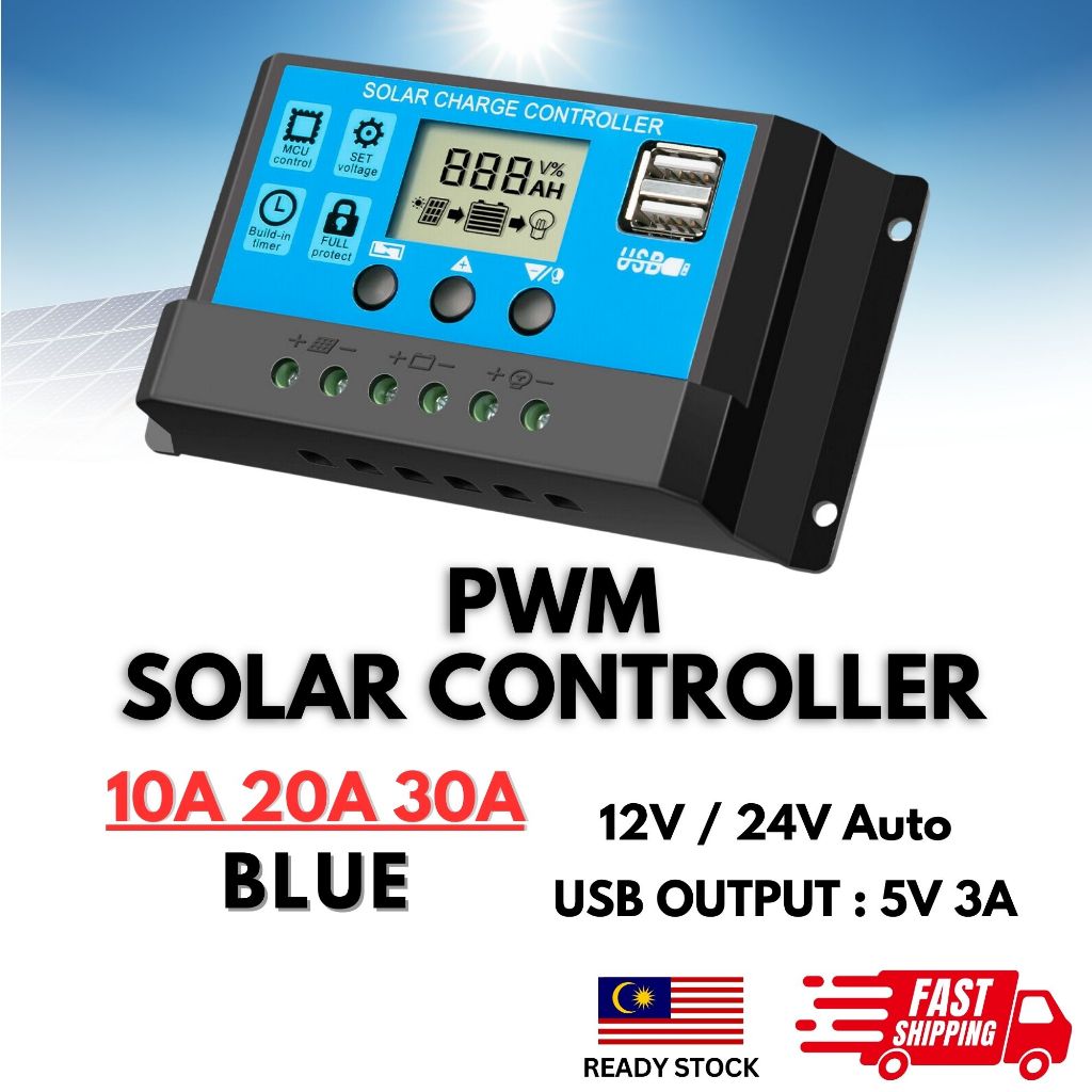 Dual USB LCD Display PWM Solar Panel Controller Battery Charger Charge ...