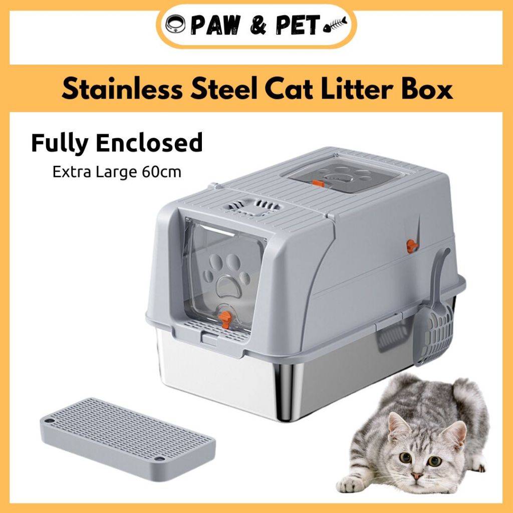 Full Enclosed Large Space Stainless Steel Cat Litter Box Odor Control ...