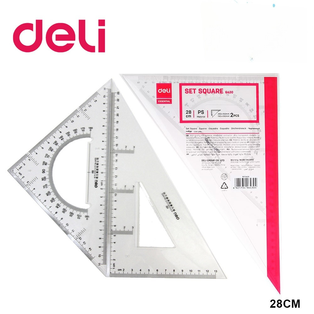 Deli Triangle Ruler Set No. 6430/ 28cm / Transparent Plastic Set /Set ...